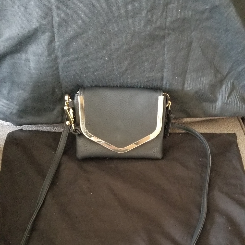 Small black vegan leather crossbody